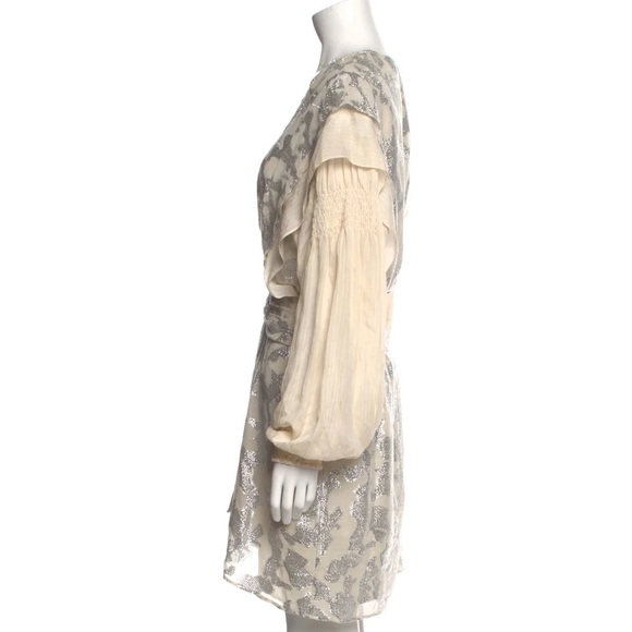 IRO ivory long sleeve dress with silver metallic embroidery - FR 42 (US 10) - Picture 7 of 8